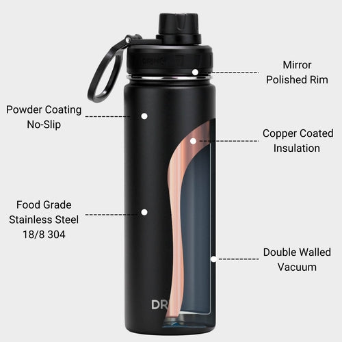 DRINCO® 22oz Stainless Steel Insulated Sport Bottle – Black