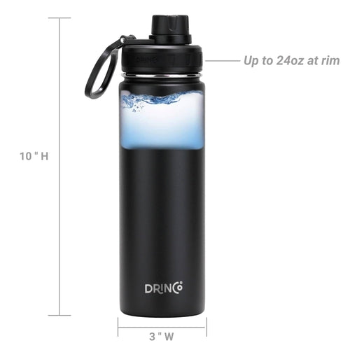 DRINCO® 22oz Stainless Steel Insulated Sport Bottle – Black